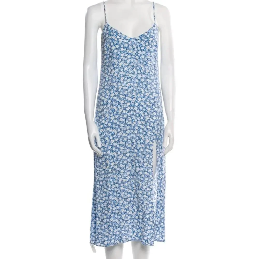 Reformation Blue White Ditsy Floral Spaghetti Strap Midi Dress - Size M - Picture 1 of 11